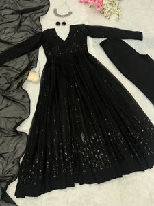 Elegant Georgette Anarkali Suit - Sequin Embroidered Front Slit for Parties