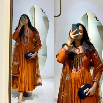 Elegant Georgette Anarkali Suit - Sequins & Zari Work for Festive & Party Wear