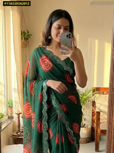 Elegant Georgette Bandhani Saree - Lightweight & Mirror Work for Festive Occasions