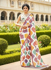 Elegant Georgette Bandhej Saree - Cutwork Lace & Heavy Bead Embroidery for Weddings