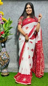 Elegant Georgette Bandhej Saree with Gota - Festive Wear