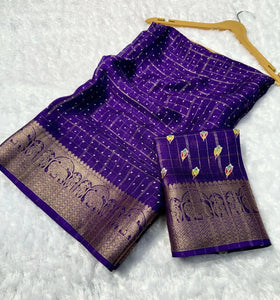 Premium Georgette Chex Saree - Lightweight Soft Office Wear & Formal Occasion Saree with Blouse Piece