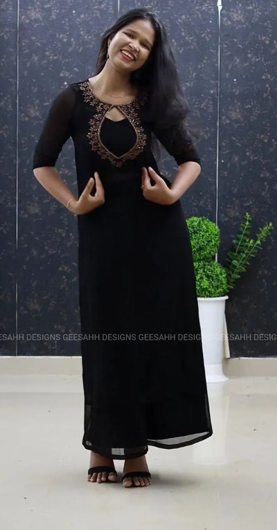 Elegant Georgette Crop Top Set - with Embroidery & Sequence Work for Party & Festive Occasions