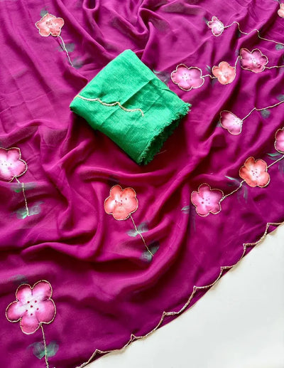 Elegant Georgette Floral Blouse - Handbrush CutDana Work for Festive & Party Wear