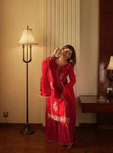 Elegant Georgette Gharara Set - Embroidered Festive Wear for Women