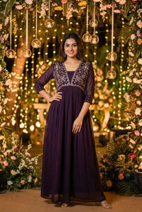 Elegant Georgette Gown - Handcrafted Embroidery for Festive & Party Wear