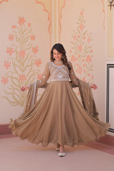 Elegant Georgette Gown with Dupatta - Heavy Sequins Embroidery Festive Wear
