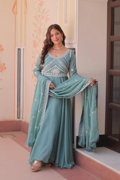 Elegant Georgette Gown with Dupatta - Heavy Sequins Embroidery Festive Wear