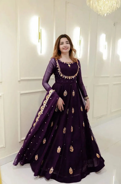 Elegant Georgette Gown with Dupatta - Sequence Embroidery Festive Wear for Women