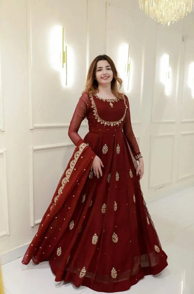 Elegant Georgette Gown with Dupatta - Sequence Embroidery Festive Wear for Women