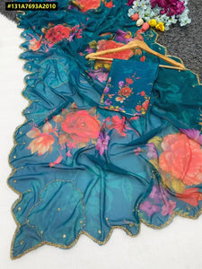 Elegant Georgette Handwork Saree - Digital Floral Print Festive Wear for Women