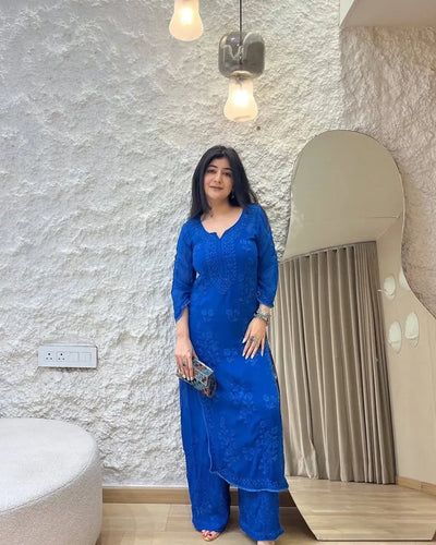 Elegant Georgette Kurti Plazzo Set - Embroidered Party Wear for Women