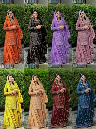 Elegant Georgette Kurti Set - Zari & Sequin Embroidery for Festive Wear