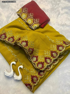 Elegant Georgette Lehariya Saree - Rich Embroidery Sequence Work for Festive & Party Wear