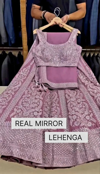 Elegant Georgette Lehenga Choli - Real Mirror Work for Wedding Wear