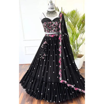 Elegant Georgette Lehenga Choli - Semi-Stitched Floral Embroidery Festive Wear for Women