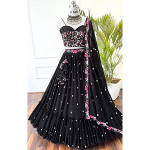 Elegant Georgette Lehenga Choli - Semi-Stitched Floral Embroidery Festive Wear for Women