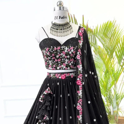 Elegant Georgette Lehenga Choli - Semi-Stitched Floral Embroidery Festive Wear for Women