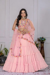 Elegant Georgette Lehenga - Embroidered Tiered Design | Festive Wear