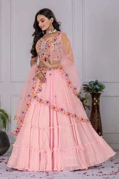 Elegant Georgette Lehenga - Embroidered Tiered Design | Festive Wear