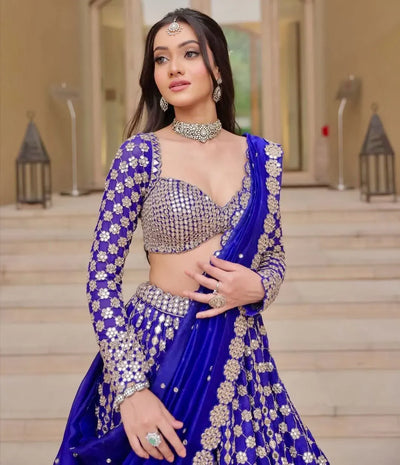 Elegant Georgette Lehenga for Women with Heavy Foil Mirror Work - Festive Wedding Collection