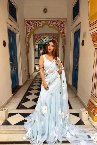 Elegant Georgette Lehenga Saree - Floral Picho Work for Festivals