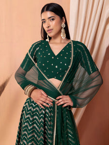 Elegant Georgette Lehenga - Zari & Sequins Embroidery for Wedding Wear