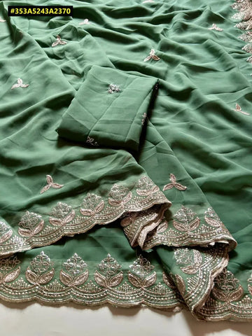 Elegant Georgette Multi-Embroidered Saree - Contrast Blouse for Women