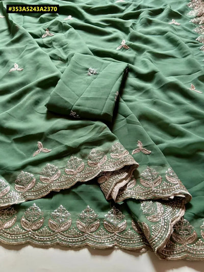 Elegant Georgette Multi-Embroidered Saree - Contrast Blouse for Women