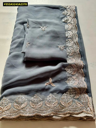 Elegant Georgette Multi-Embroidered Saree - Contrast Blouse for Women