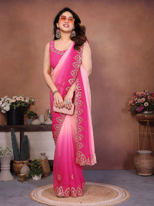 Elegant Georgette Ombre Saree - Pading Embroidery Festive Wear