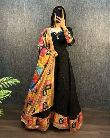 Elegant Georgette Party Wear Gown - with Digital Print Dupatta for Women