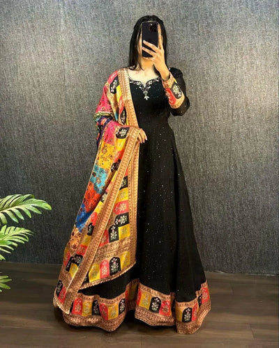 Elegant Georgette Party Wear Gown - with Digital Print Dupatta for Women