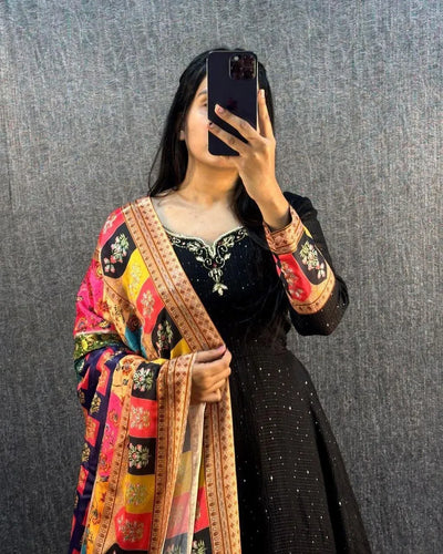 Elegant Georgette Party Wear Gown - with Digital Print Dupatta for Women