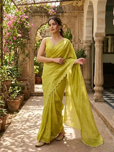Elegant Georgette Pearl Border Saree with Unstitched Blouse - Festive Wear for Women