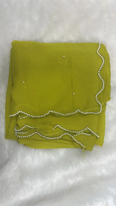 Elegant Georgette Pearl Border Saree with Unstitched Blouse - Festive Wear for Women