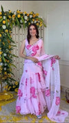 Elegant Georgette Ruffle Saree - Digital Print Festive Wear