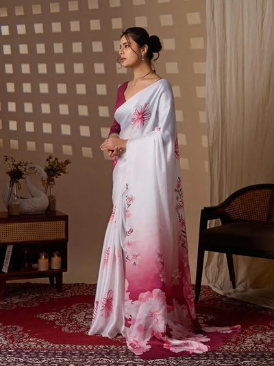 Elegant Georgette Saree - Beautiful Ombre Floral Print Festive Wear for Women