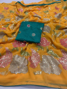 Elegant Georgette Saree - Designer Embroidery for Party Wear