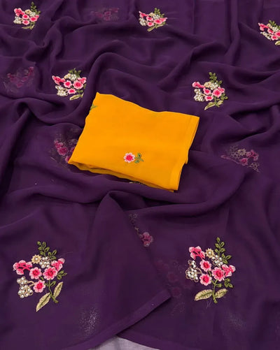 Elegant Georgette Saree - Embroidered Blouse for Party Wear