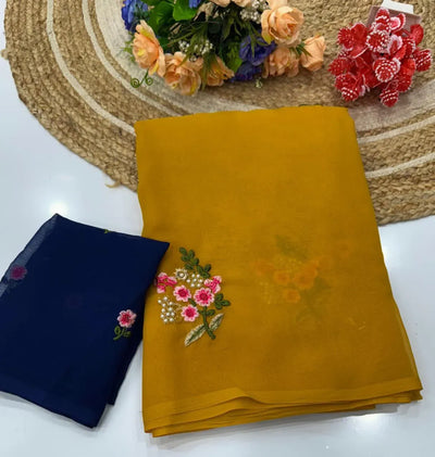 Elegant Georgette Saree - Embroidered Blouse for Party Wear