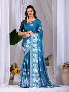 Elegant Georgette Saree - Floral Digital Print Festive Wear for Women