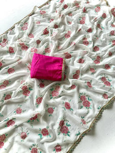 Elegant Georgette Saree - Floral Foil Print Festive Wear for Women