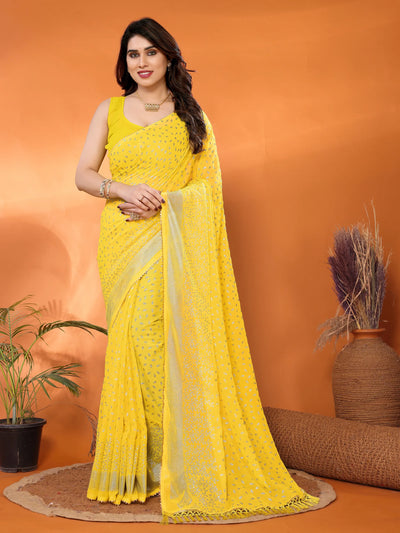 Elegant Georgette Saree - Foil Work & Zalar Lace for Women | Traditional Festive Wear