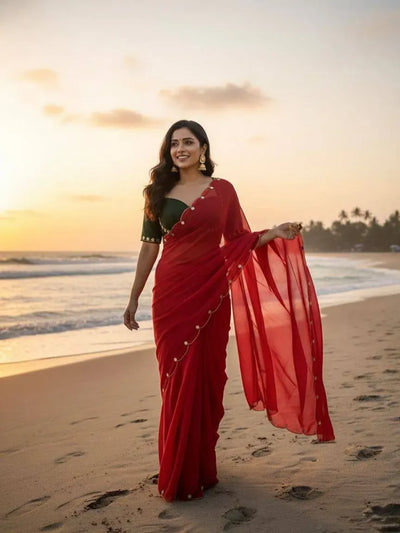 Elegant Georgette Saree - Handcrafted for Spring & Holi Festival Wear