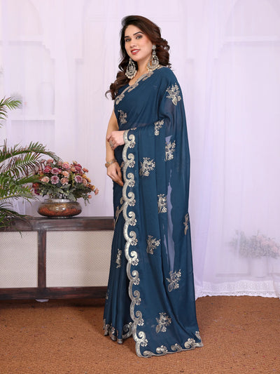 Elegant Georgette Saree - Heavy Embroidery for Festive Wear