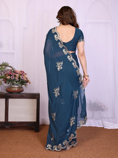 Elegant Georgette Saree - Heavy Embroidery for Festive Wear