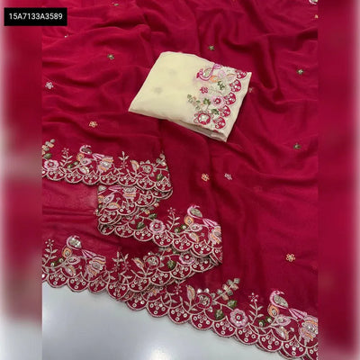 Elegant Georgette Saree - Heavy Sequins Embroidery with Blouse for Party Wear