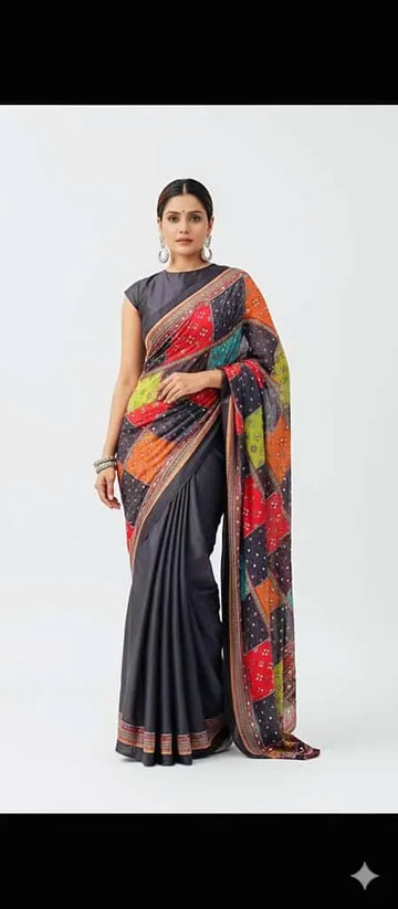 Elegant Georgette Saree - Mirror Work & Digital Print for Women