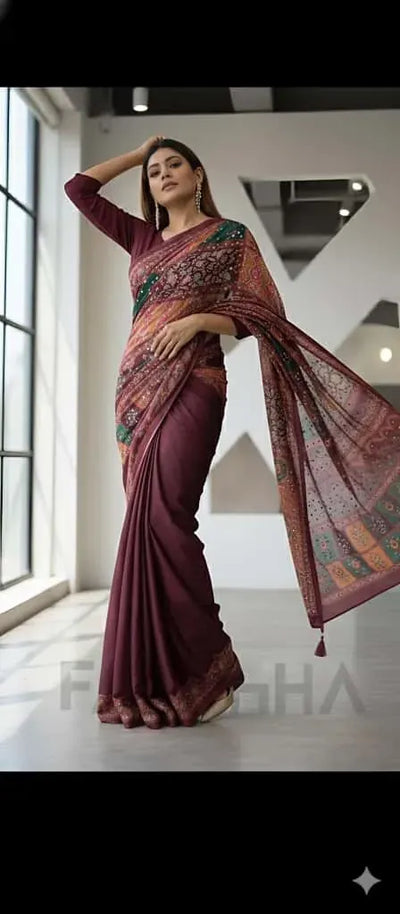 Elegant Georgette Saree - Mirror Work & Digital Print for Women
